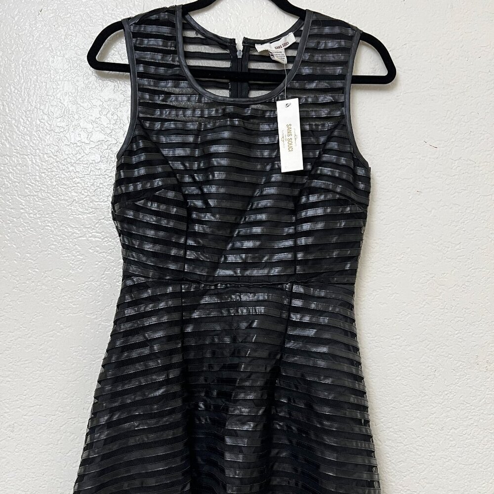 Sans Souci Sleeveless Fit Flare Faux Leather & Mesh Dress Cocktail Small NWT